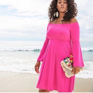 Torrid Pink Off-Shoulder Bell Sleeve Midi Dress